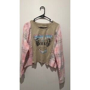 Reworked Upcycle Grunge Oversize Billy Joel Flannel Sweater S/M